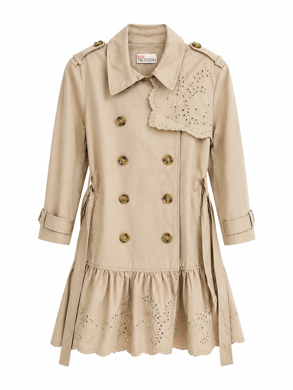 RED Valentino Beige eyelet, detail jacket dress with pockets